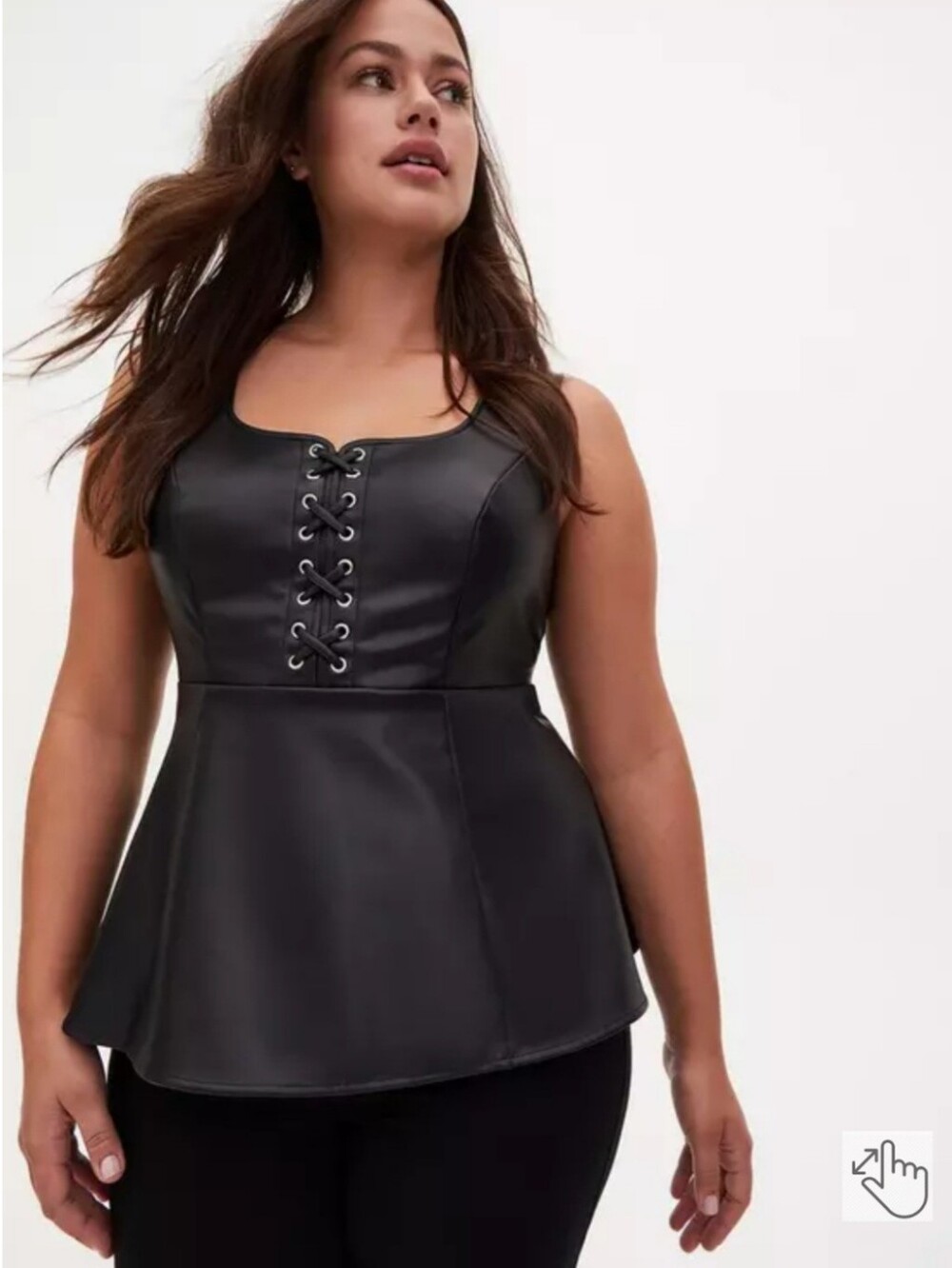 Torrid Black Faux Leather Lace-Up Peplum Tank